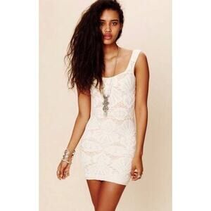 Free People Intimacy Stretch Bodycon Lace Mini Ivory Nude Crochet Summer Dress M